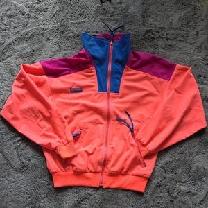 Columbia 80s 90s Neon Pink Purple Blue Zip-Up Vintage Jacket Large